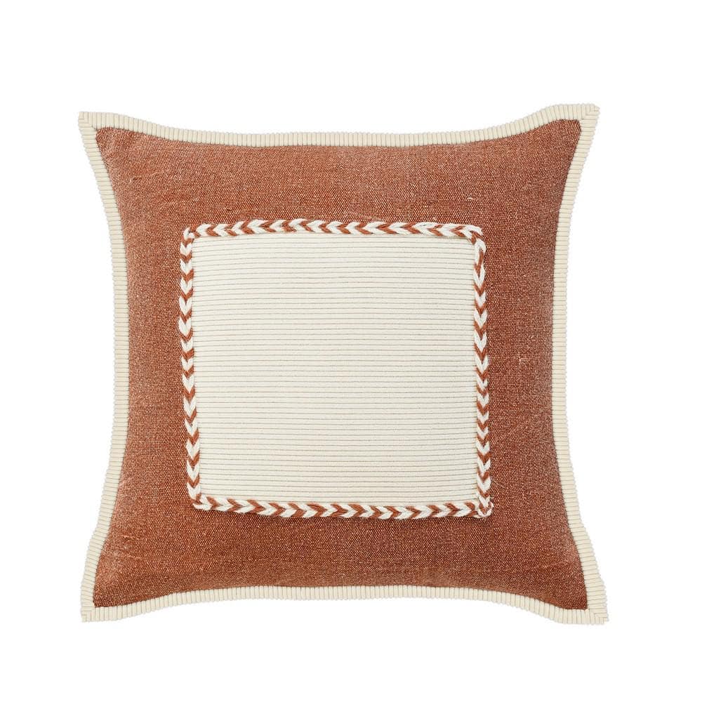 Riviera Brown /Cream Framed Textured Poly-Fill 20 in. x 20 in. Throw Pillow