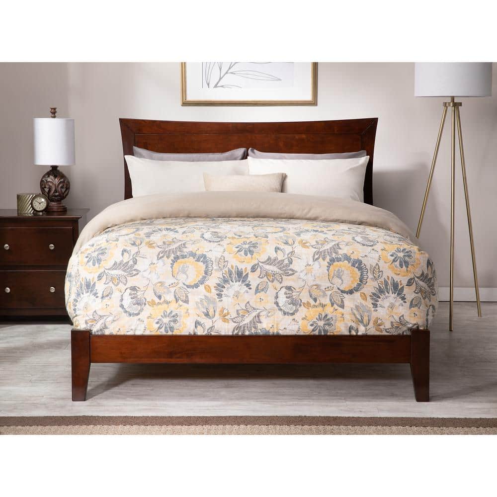 Walnut Full Wood Platform Bed with Headboard and Slats