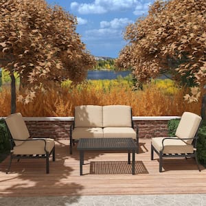 4-Pieces Metal Patio Conversation Set with 5.9 in. Beige Cushions