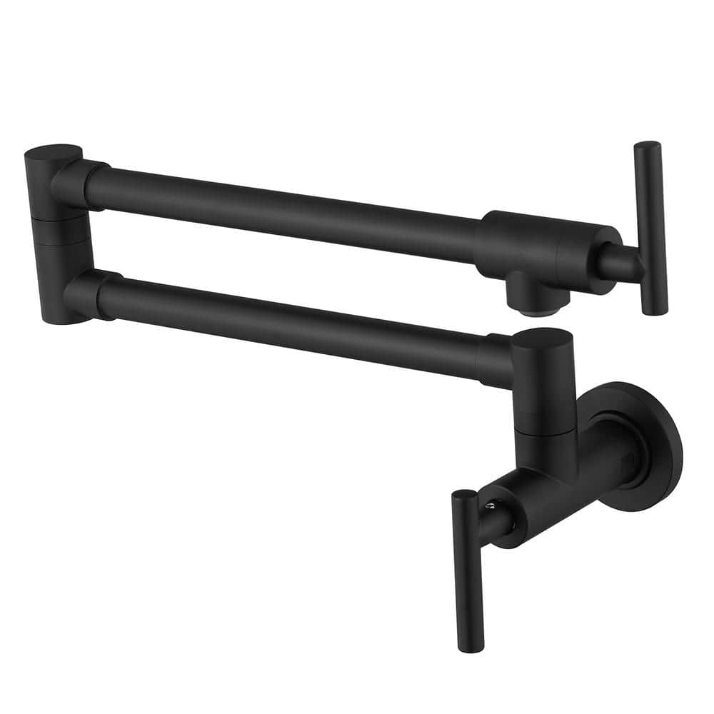 Matte Black Brass Wall-Mounted Pot Filler Faucet with Dual Joint Swing Arm