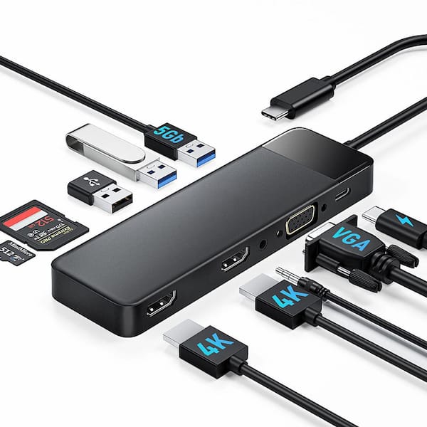OBJLGEV USB C Docking Station Dual Monitor 10-in-1 Triple Display Laptop Hub Adapter 2 HDMI 4K VGA 3 USB Audio 100W PD