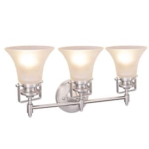 3-Light Brushed Nickel Vanity Light with Frosted Glass Shade