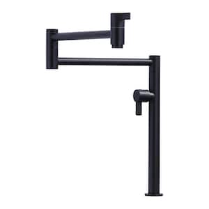 Solid Brass Deck Mount Pot Filler Faucet, Pot Filler with Stretchable Double Joint Swing Arm in Matte Black