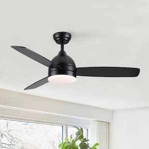 Modern 48 in. Smart Indoor Matte Black Downrod Standard Ceiling Fan with Integrated LED, Work with Alex and Tuya App