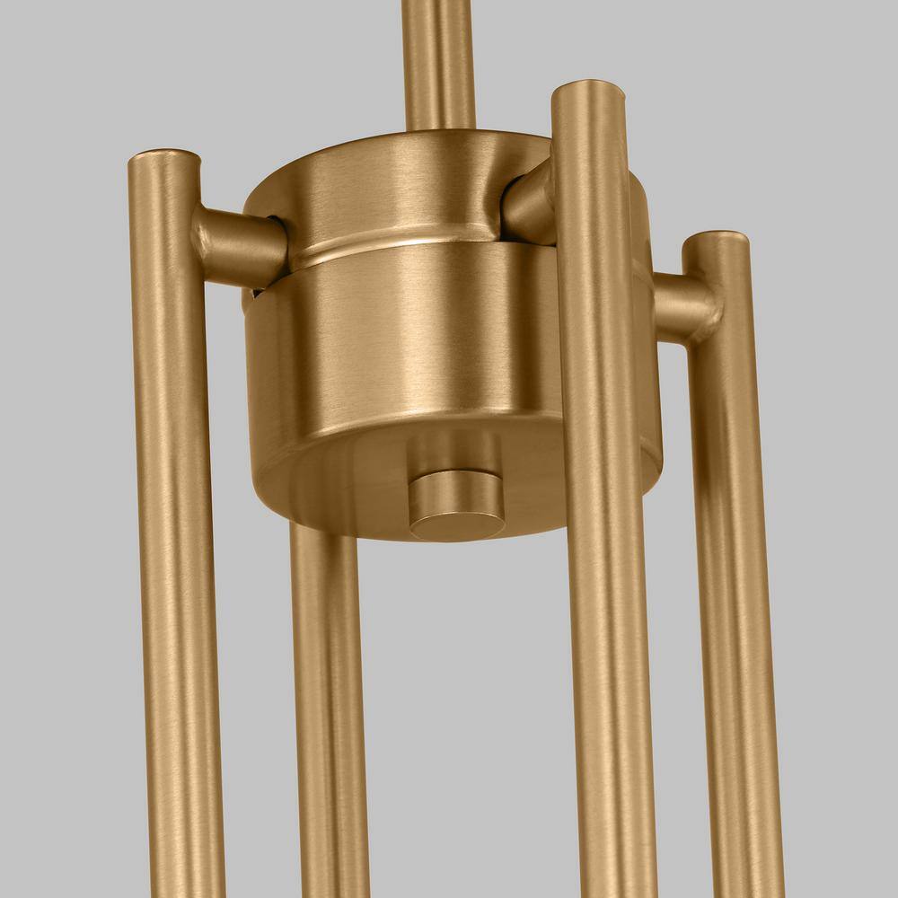 Satin Brass 5-Light Chandelier with White Linen Shades