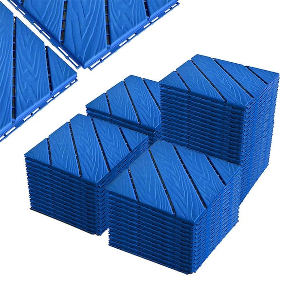 Afoxsos 1 ft. x 1 ft. Blue Plastic Interlocking Tiles Wave Pattern, Waterproof Easy to Attach, All Weather (44-Pack)