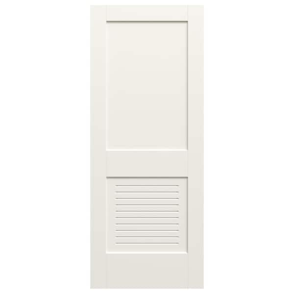 JELD-WEN 30 in. x 80 in. 2 Panel Solid Core White Primed MDF Wood Interior Door Slab with Lower Modern Ventilated Panel Louver