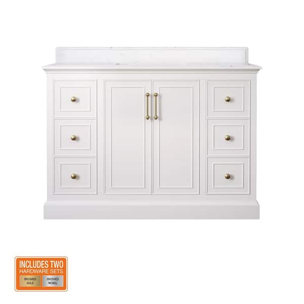 Ravenscroft 49 in. Single Sink White Swan Bath Vanity with Carrara White Engineered Stone Top (Assembled)
