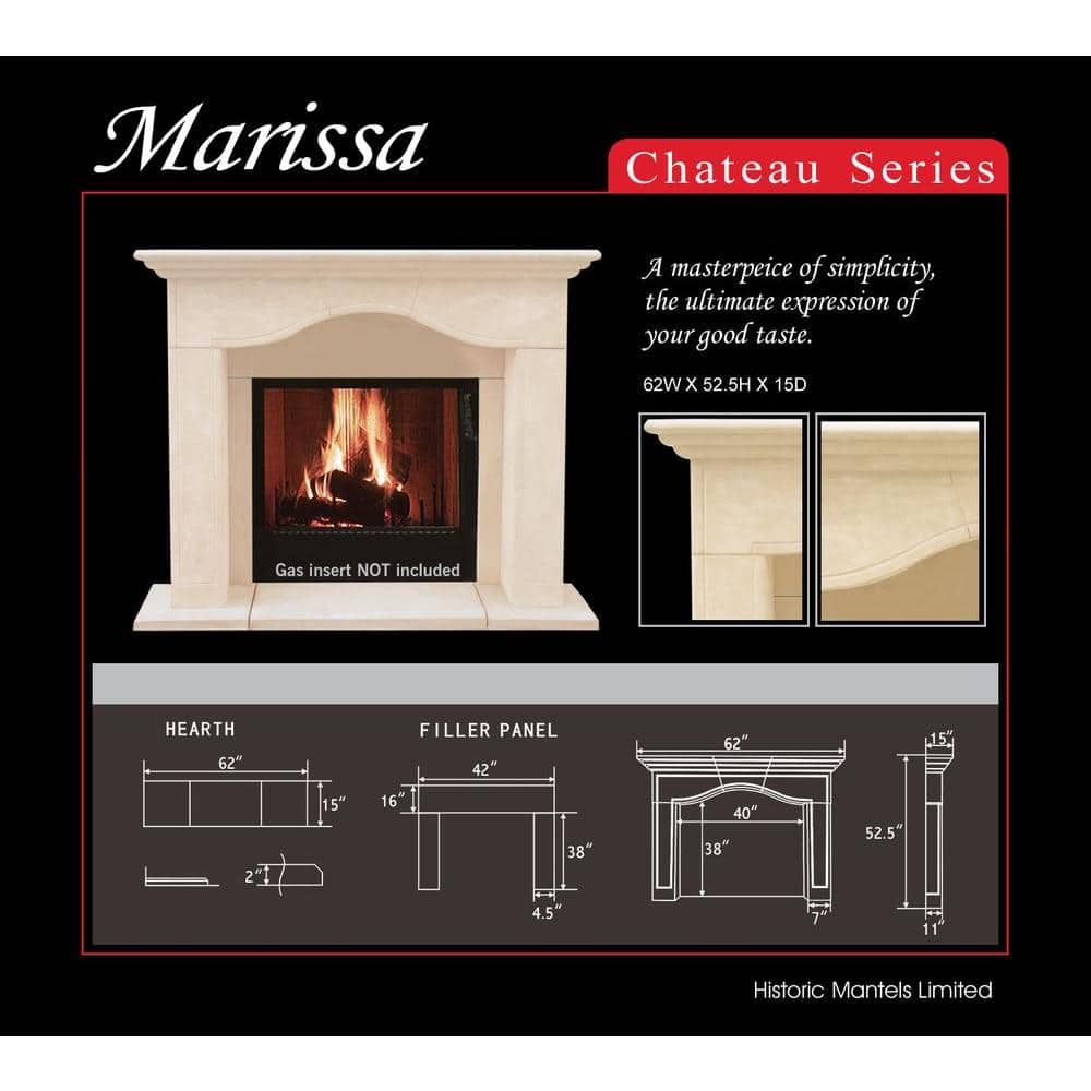 Distressed Ivory Sand Cast Stone Fireplace Surround with Hearth