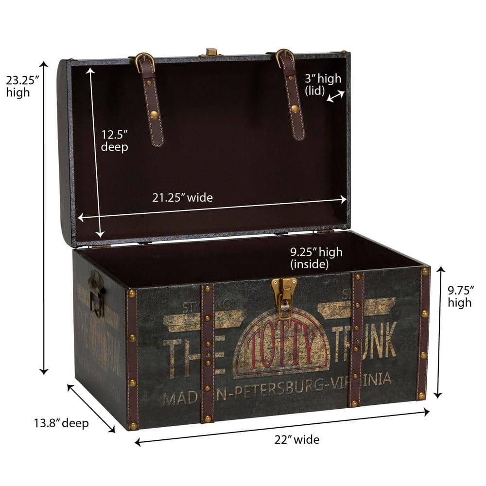 Large Vintage Brown Distressed Storage Trunk with Brass Accents