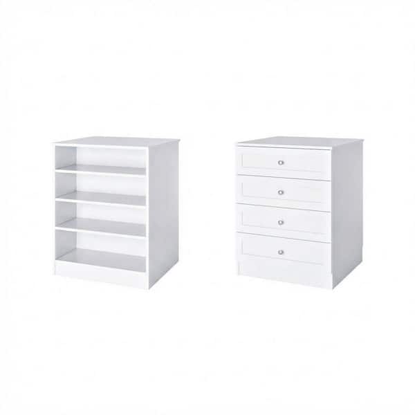 Vista 31.5 in. W White Closet Island Freestanding with Adjustable-Shelves and Shaker Drawers 4-Shelf Wood Closet System