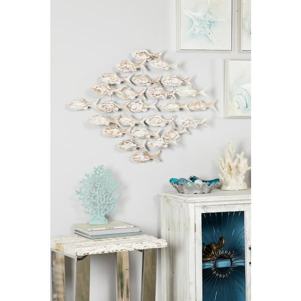 Litton Lane 37 in. x 26 in. Wood White Handmade Fish Wall Decor