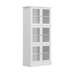 67.9 in. Tall White Wooden 6 Shelves Standard Bookcase, Storage Cabinet with Visible Tempered Glass Doors
