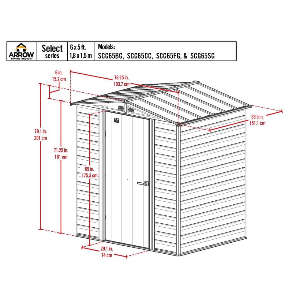 Flute Grey 6x5 Galvanized Steel Storage Shed with Swing Doors