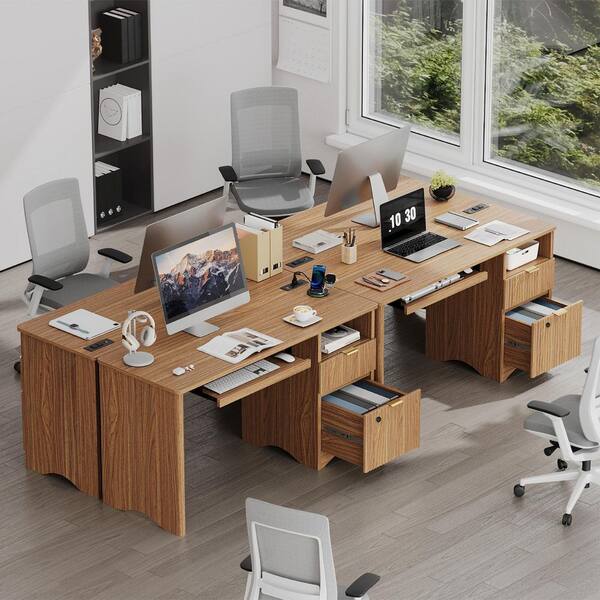 Bestier 55 in Rectangular Brown Writing Desk with Smart Lock File