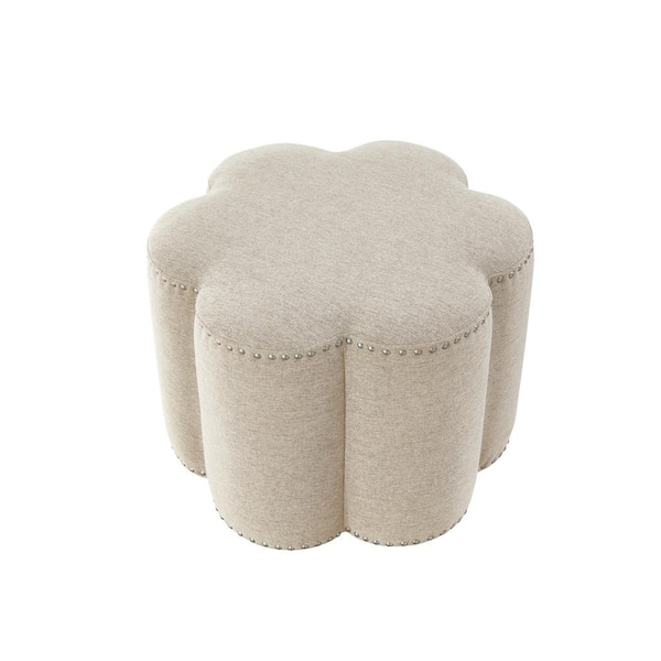 Rustic Manor Bronx Light Beige Ottoman Upholstered Linen 24.5 L x 24.5 W x 18.5 H