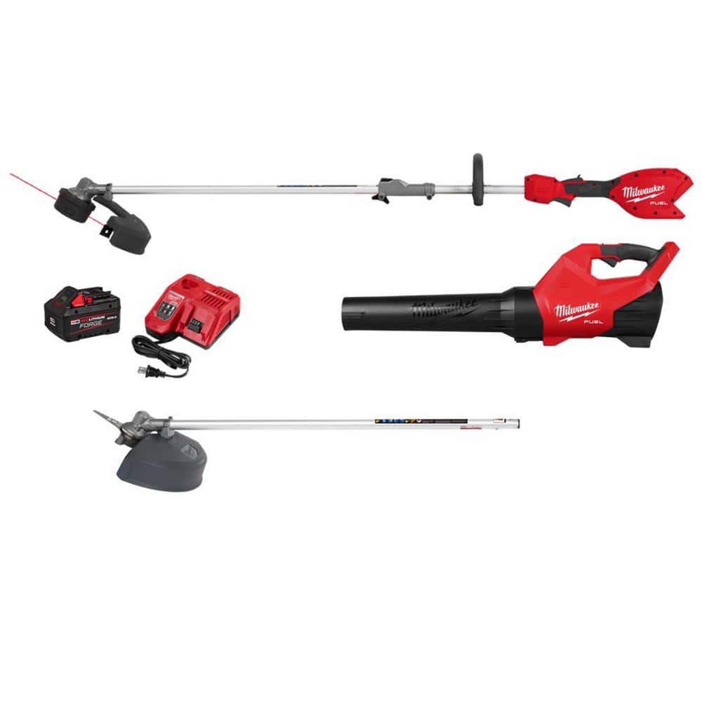 Milwaukee M18 FUEL 18V 16 in. Brushless Cordless QUIK-LOK String Trimmer/Blower 8.0 Ah FORGE Combo Kit w/ Brush Cutter Attachment 3031-21-49-16-2738