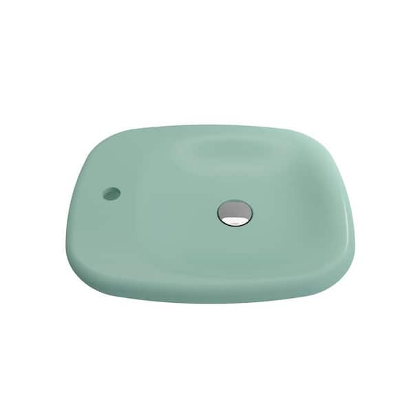 BOCCHI Fenice 21.75 in. Vessel Fireclay 1-Hole Bathroom Sink in Matte Mint Green