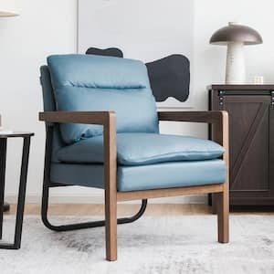 Modern Blue Leathaire Fabric Accent Armchair Lounge Chair with Rubber Wood Legs and Steel Bracket