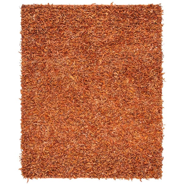 Leather 8 ft. x 10 ft. Orange Solid Color Area Rug