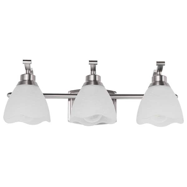 20 in. 3-Light Brushed Nickel Chandelier Bathroom Vanity Light Fixture with Frosted Glass Shades for Bathroom