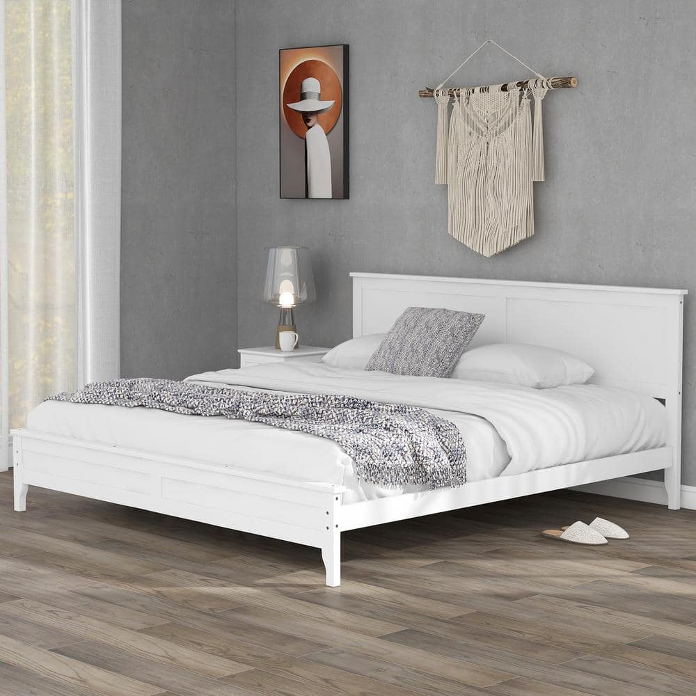 Qualler King Size Modern White Solid Wood Platform Bed BBB283526K - The ...