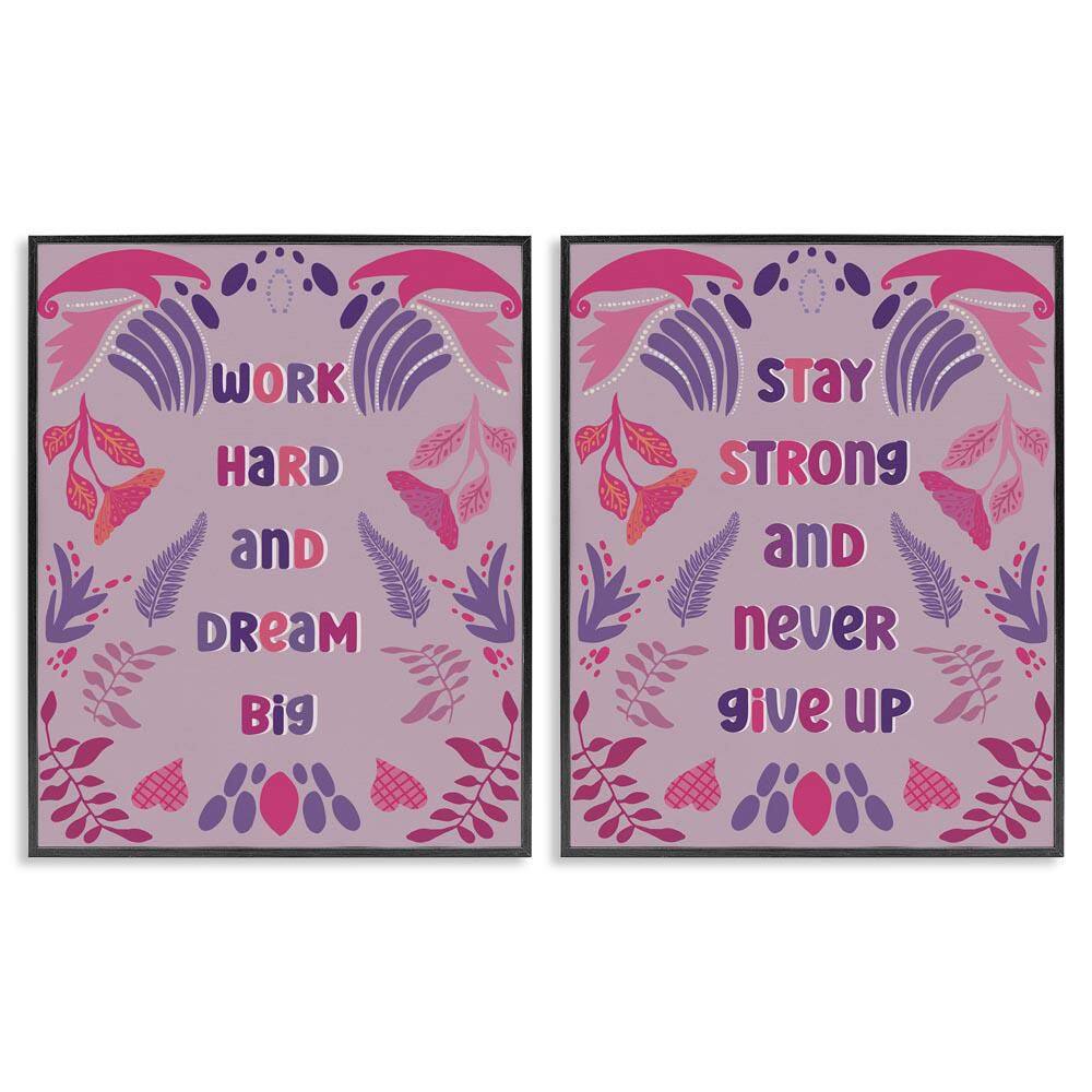 Purple Motivational Work Hard by Julia Fox 2 Piece Black Framed Typography Giclee Art Print 14 in. x 11 in.
