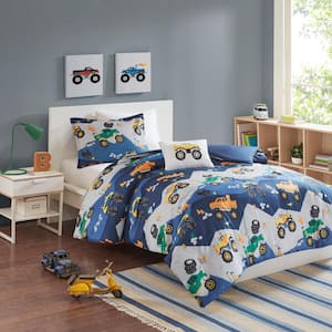 Gavin 4-Piece Blue Full/Queen Monster Truck Polyester Comforter Set