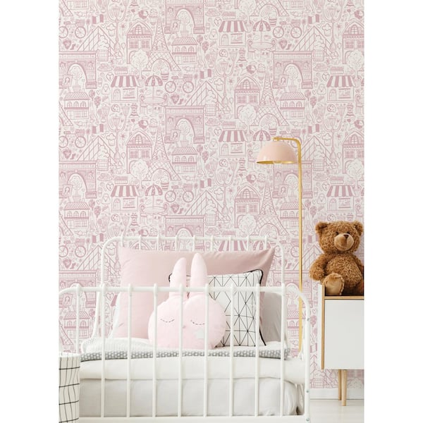 Oui Paris Pink Vinyl Peel and Stick Wallpaper Roll