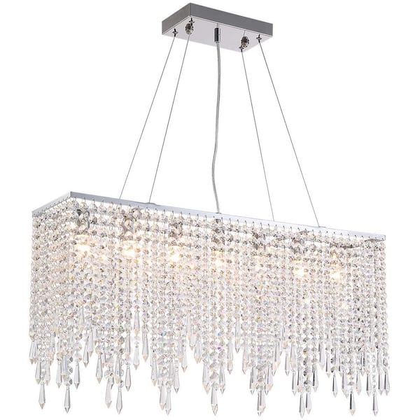 40 In 8 Light Chrome Rectangle Crystal, Home Depot Dining Room Chandeliers