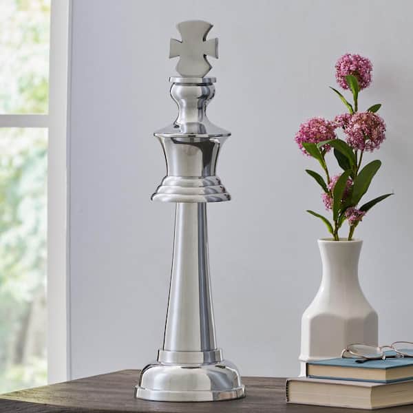 Noble House Lindale 20 in. x 6 in. Silver Decorative Aluminum King Chess Piece