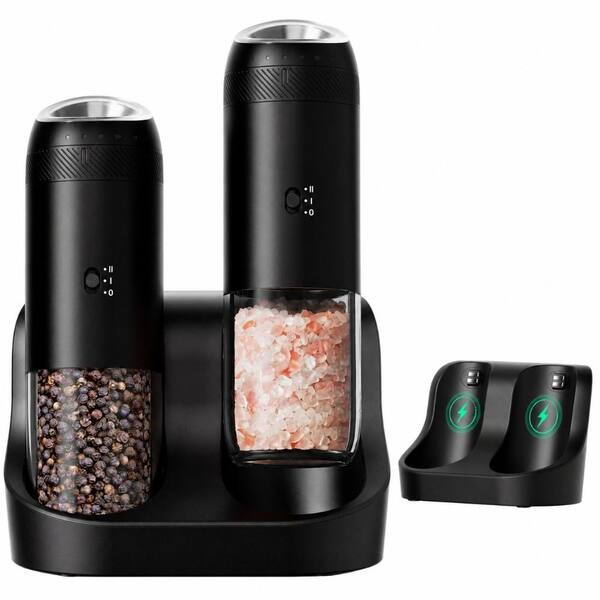 Gravity Electric Salt and Pepper Grinder Set 6-Level Adjustable Coarseness Dual Speed Charging Base LED