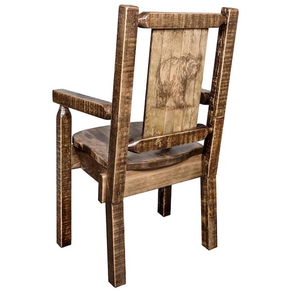 Homestead Collection Early American Laser Engraved Bear Motif Captains Chair