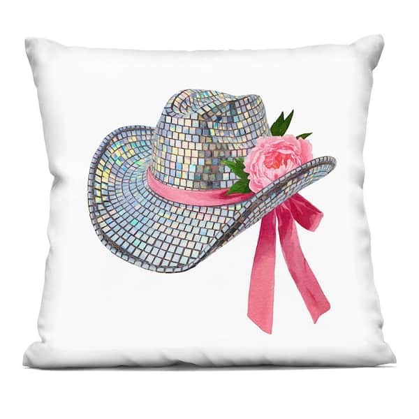 Stupell Industries Chic Bow on Disco Hat Pink Abstract Polyester 18 in. x 18 in. Throw Pillow