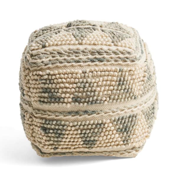 Noble House Camphor Ivory and Blue Cube Ottoman Pouf