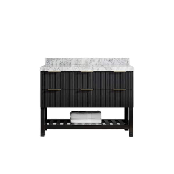 Willow Collections Catalina 48 in. W x 22 in. D x 36 in. H Bath Vanity in Black with 2" Carrara Marble Top