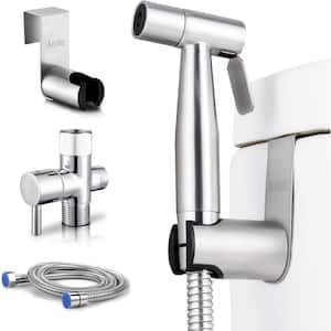 Handheld Bidet Faucet Sprayer for Toilet with Adjustable Water Pressure Control and Bidet Hose in Brushed Nickel