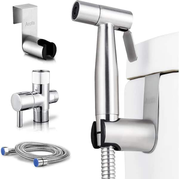 Lukvuzo Handheld Bidet Faucet Sprayer for Toilet with Adjustable Water Pressure Control and Bidet Hose in Brushed Nickel