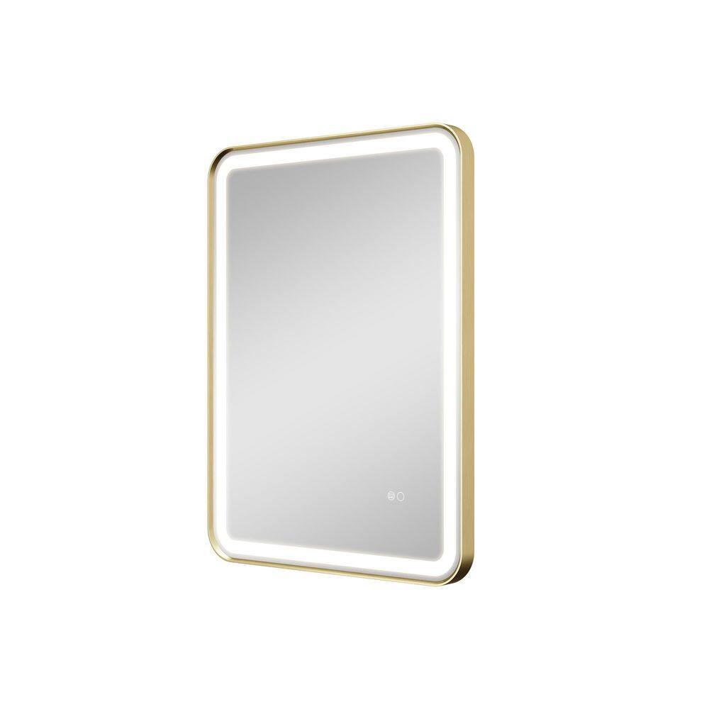 BONIE 24 in. W x 32 in. H Rectangular Framed Anti-Fog LED Wall Bathroom Vanity Mirror in Brushed Gold price history on PriceWatchPro