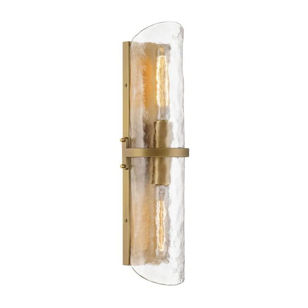 Elora 6 in. 2-Light Legacy Brass Vanity Light with Clear Textured Handmade Glass Shade