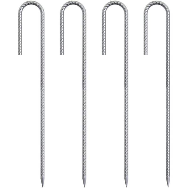 NVNOO 12 in. Galvanized Steel J Heavy Duty Ground Rebar Stakes, Garden Decoration, White (4-Pack)