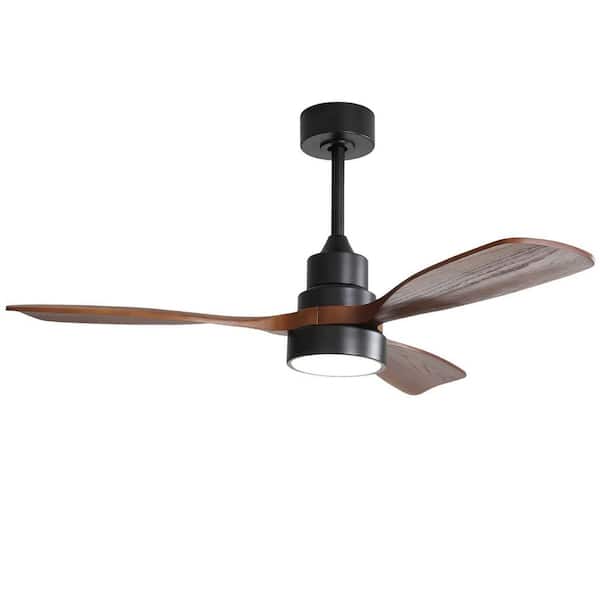 Sofucor 48 in. Indoor/Outdoor Wood Black Ceiling Fan with 3 Color LED Light and 6 Speed DC Motor