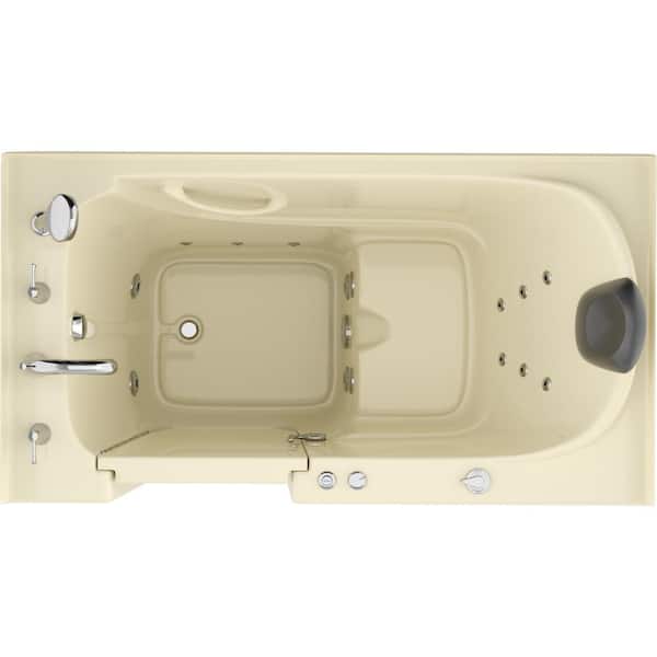 Safe Premier Series 32 in. L x 60 in. W Whirlpool Jetted Bathtub with Left Drain in Biscuit with Fast Filling Faucet Set