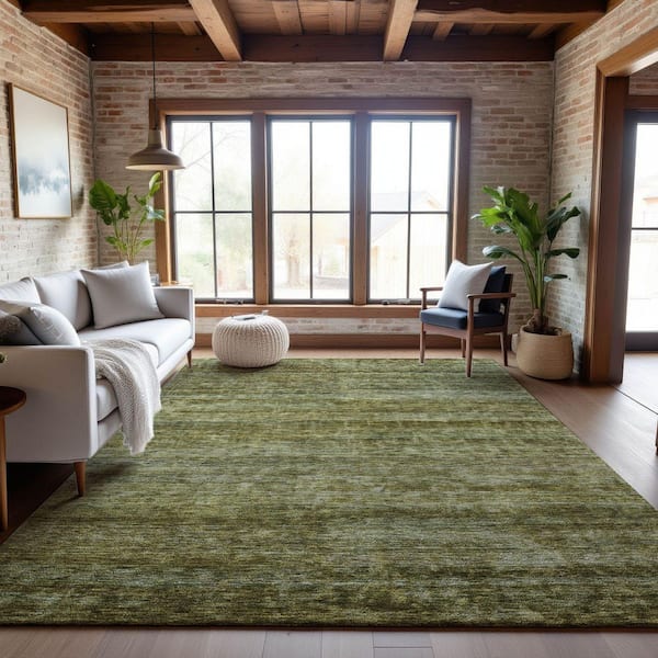 Mayfield Premium Machine Washable Abstract AMF1166 Olive 8 ft. x 10 ft. Area Rug