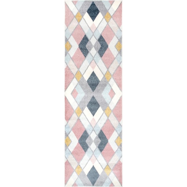 nuLOOM Anika Contemporary Diamonds Pink 2 ft. 8 in. x 8 ft. Indoor Runner Rug