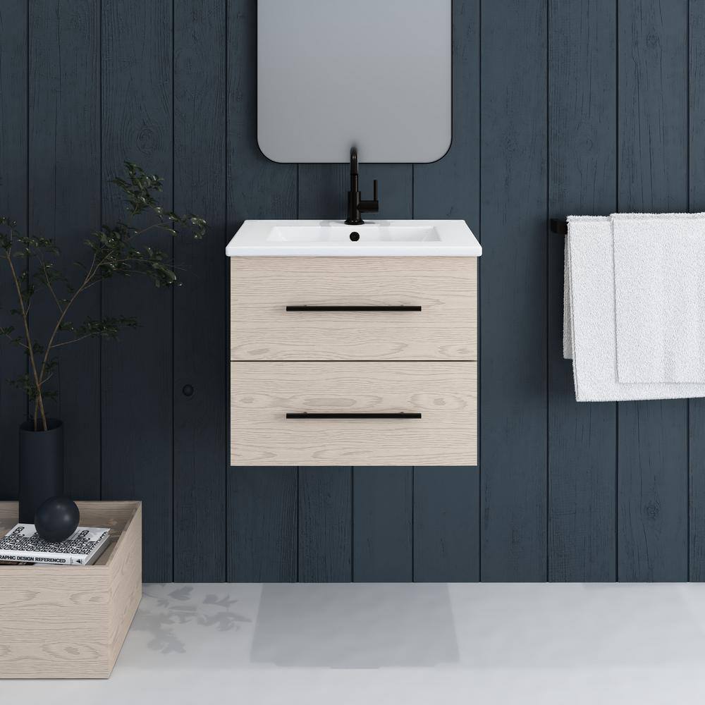 Napa 24 in. W x 18 in. D Single Sink Bathroom Vanity Wall Mounted in Natural Oak with Ceramic Integrated Countertop price history on PriceWatchPro