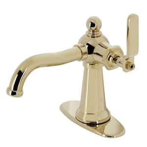 Knight Single-Handle Single-Hole Bathroom Faucet with Push Pop-Up and Deck Plate in Polished Brass