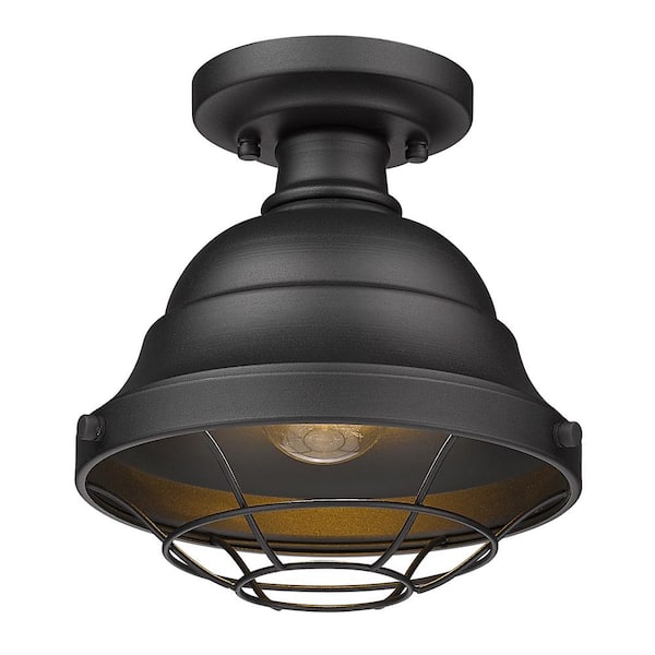Golden Lighting Barlett 8.63 in. 1-Light Natural Black (UV) Outdoor Semi-Flush Mount
