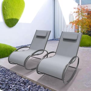 Black Frame Metal Outdoor Rocking Chair in Gray