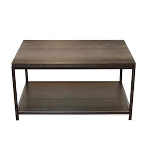 34 in. Brushed Brown 18.25 in. Rectangle Bamboo Wood Coffee Table with Steel Frame and Lower Shelf